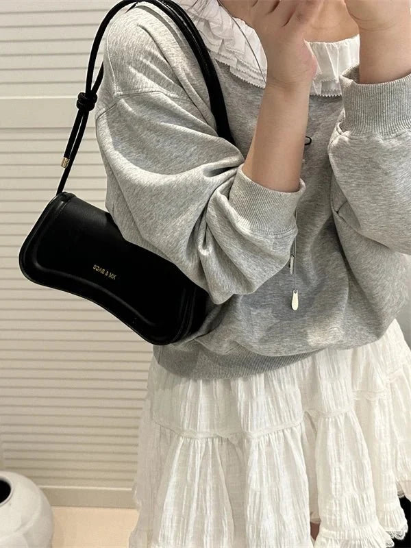 Bolsa Feminina de Ombro Minimalista e Alça com Nós Modelo Élégance Noire