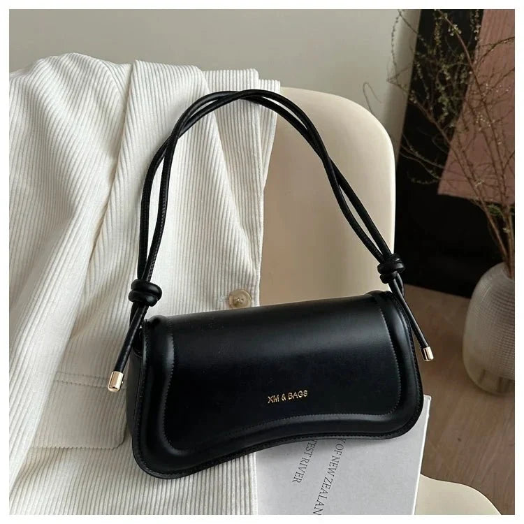 Bolsa Feminina de Ombro Minimalista e Alça com Nós Modelo Élégance Noire
