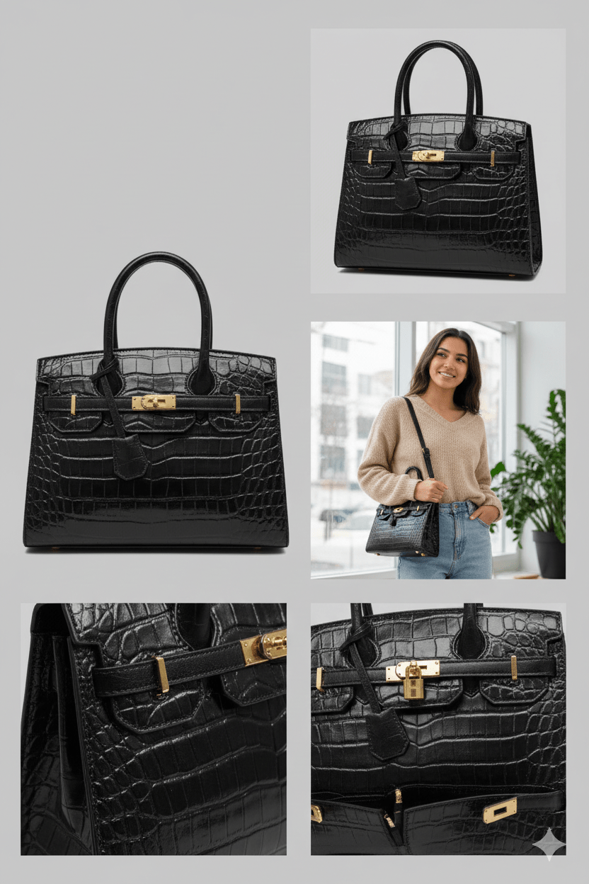 Bolsa Feminina em Couro PU Textura Croco Modelo Blinkin