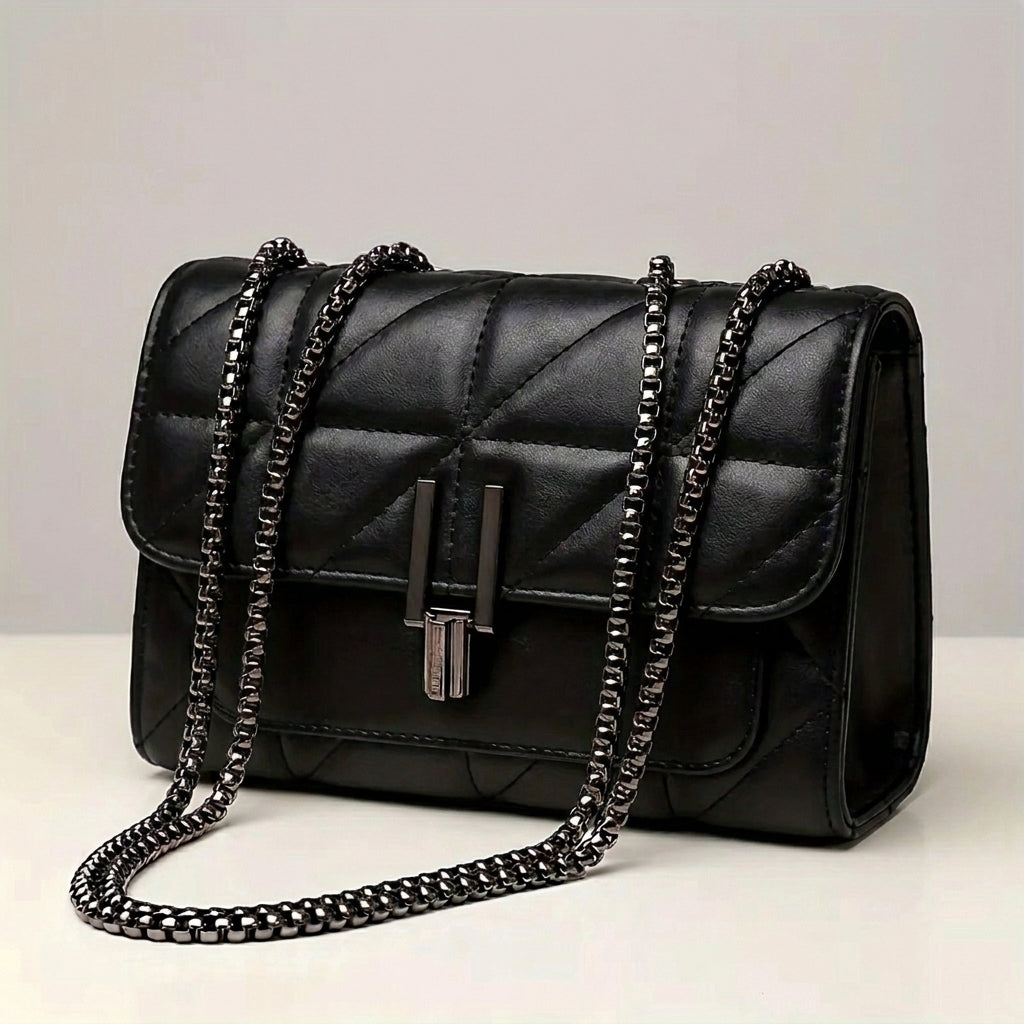 Bolsa Feminina Transversal Matelassê em Couro PU com Corrente Modelo Emilly